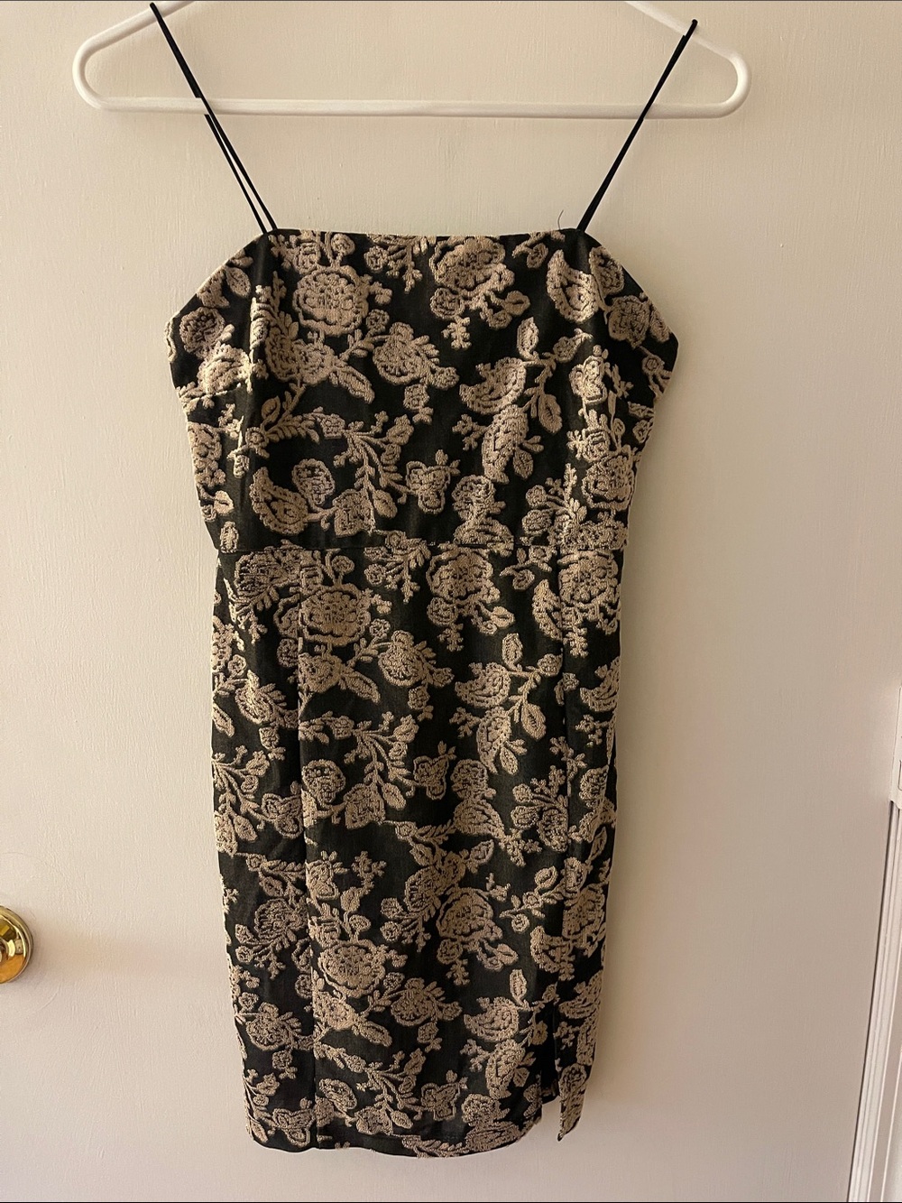 Forever 21 Black Strapless Floral Lace Sheath Dress with Cream Embroidery